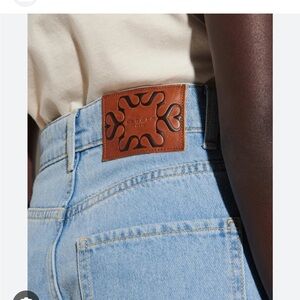 Sandro Blue Denim with Brown Leather Patch